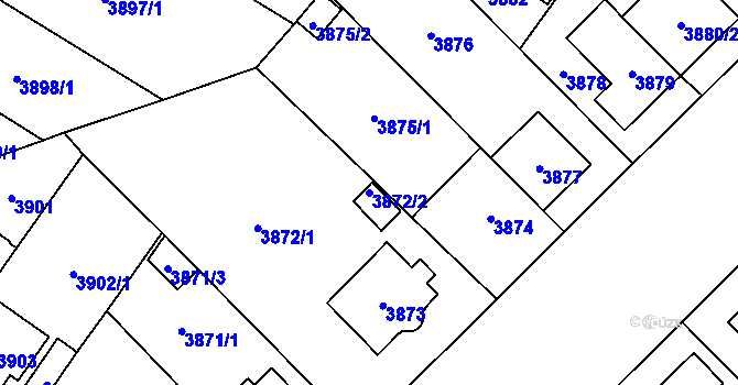 Parcela st. 3872/2 v KÚ Plzeň, Katastrální mapa