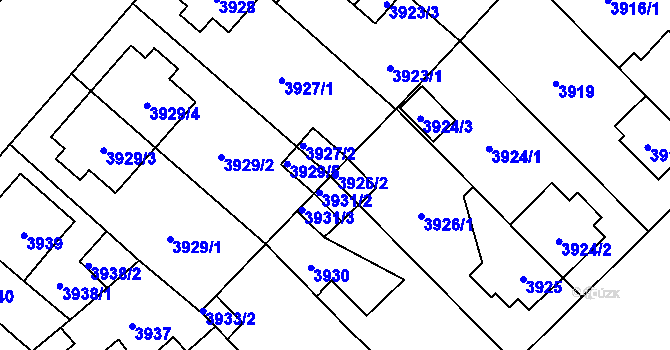 Parcela st. 3926/2 v KÚ Plzeň, Katastrální mapa