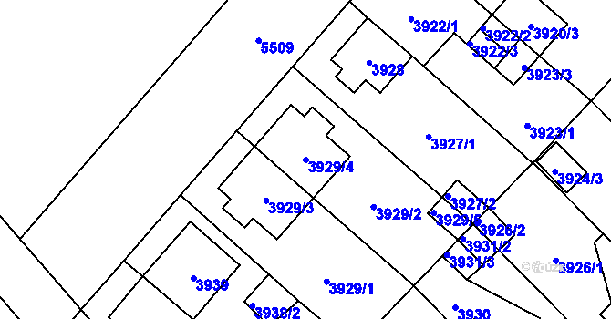 Parcela st. 3929/4 v KÚ Plzeň, Katastrální mapa