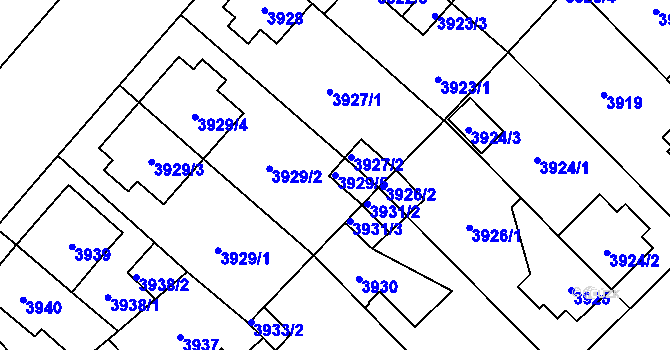 Parcela st. 3929/5 v KÚ Plzeň, Katastrální mapa