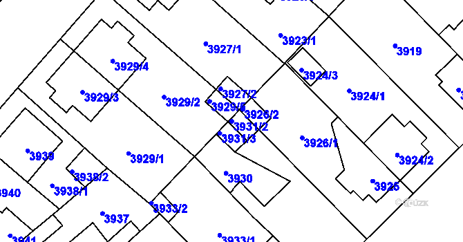 Parcela st. 3931/2 v KÚ Plzeň, Katastrální mapa