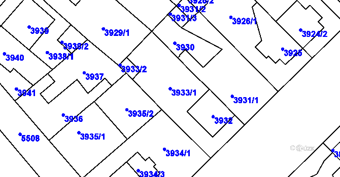 Parcela st. 3933/1 v KÚ Plzeň, Katastrální mapa