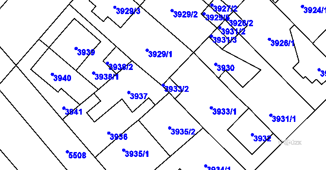 Parcela st. 3933/2 v KÚ Plzeň, Katastrální mapa