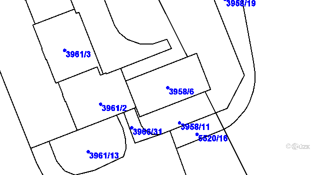 Parcela st. 3958/6 v KÚ Plzeň, Katastrální mapa