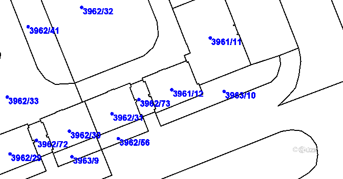 Parcela st. 3961/12 v KÚ Plzeň, Katastrální mapa