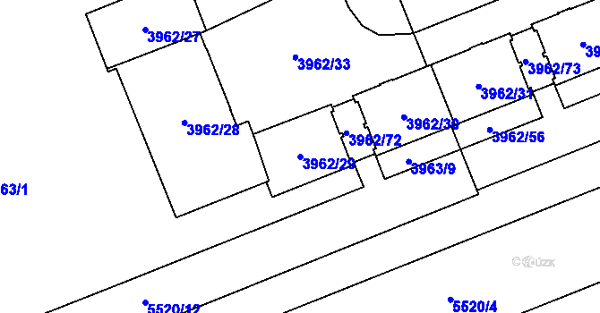Parcela st. 3962/29 v KÚ Plzeň, Katastrální mapa