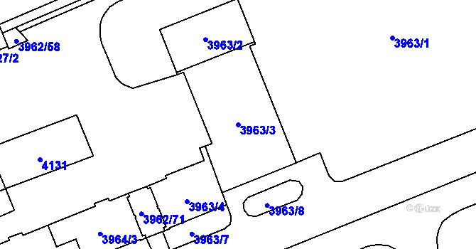 Parcela st. 3963/3 v KÚ Plzeň, Katastrální mapa