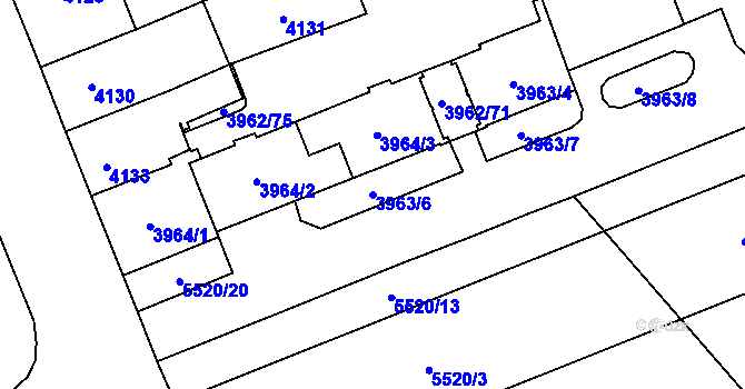 Parcela st. 3963/6 v KÚ Plzeň, Katastrální mapa