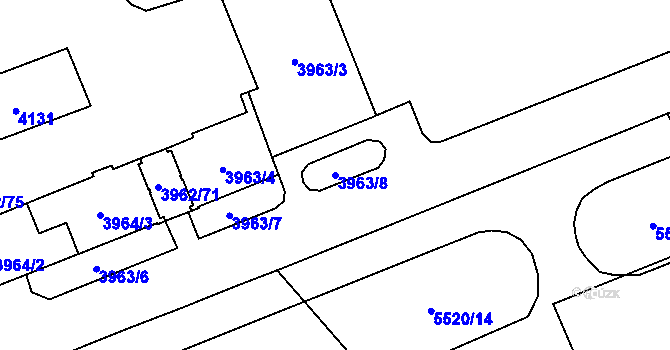Parcela st. 3963/8 v KÚ Plzeň, Katastrální mapa