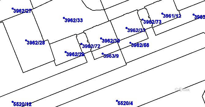 Parcela st. 3963/9 v KÚ Plzeň, Katastrální mapa