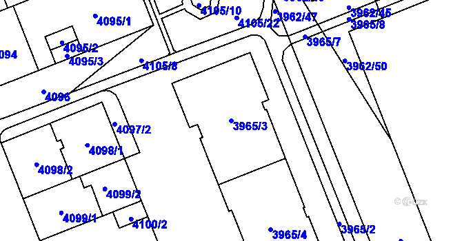Parcela st. 3965/3 v KÚ Plzeň, Katastrální mapa