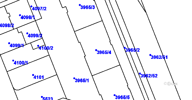 Parcela st. 3965/4 v KÚ Plzeň, Katastrální mapa