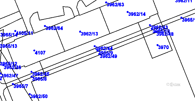 Parcela st. 3965/9 v KÚ Plzeň, Katastrální mapa