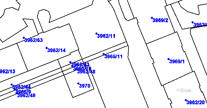 Parcela st. 3965/11 v KÚ Plzeň, Katastrální mapa