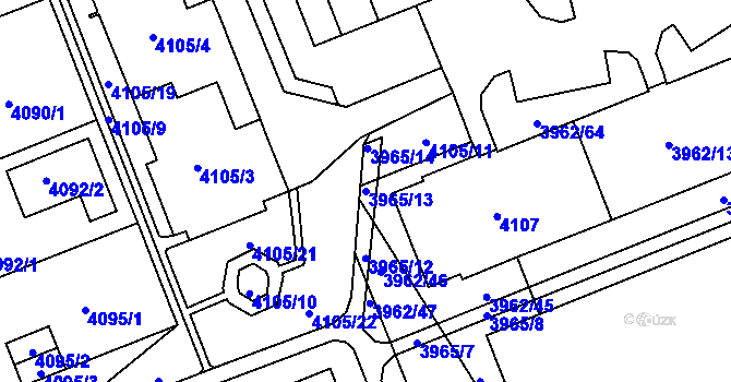 Parcela st. 3965/13 v KÚ Plzeň, Katastrální mapa