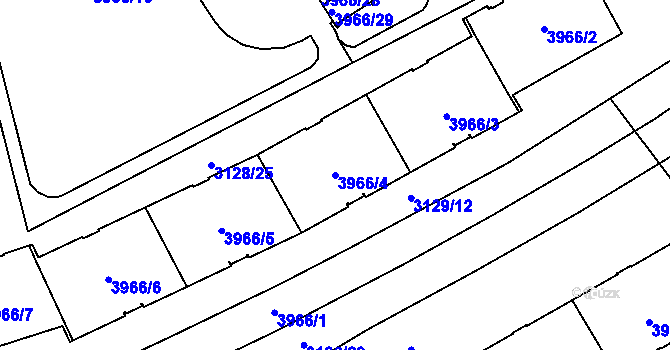 Parcela st. 3966/4 v KÚ Plzeň, Katastrální mapa