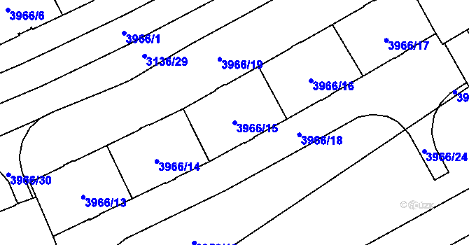 Parcela st. 3966/15 v KÚ Plzeň, Katastrální mapa