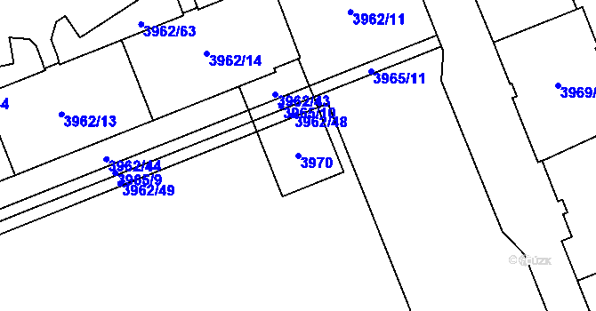 Parcela st. 3970 v KÚ Plzeň, Katastrální mapa