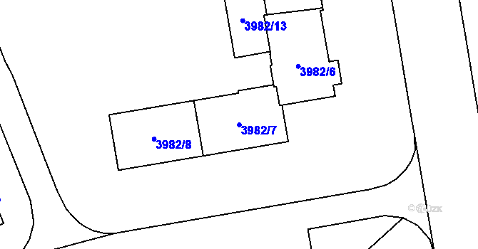 Parcela st. 3982/7 v KÚ Plzeň, Katastrální mapa