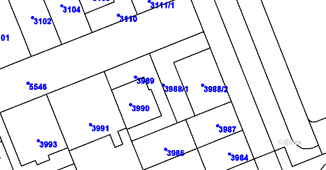 Parcela st. 3988/1 v KÚ Plzeň, Katastrální mapa
