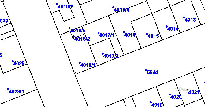 Parcela st. 4017/2 v KÚ Plzeň, Katastrální mapa
