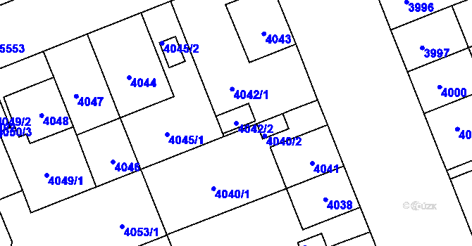 Parcela st. 4042/2 v KÚ Plzeň, Katastrální mapa