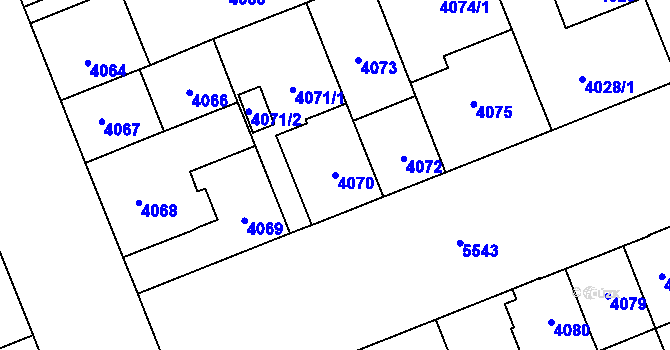 Parcela st. 4070 v KÚ Plzeň, Katastrální mapa