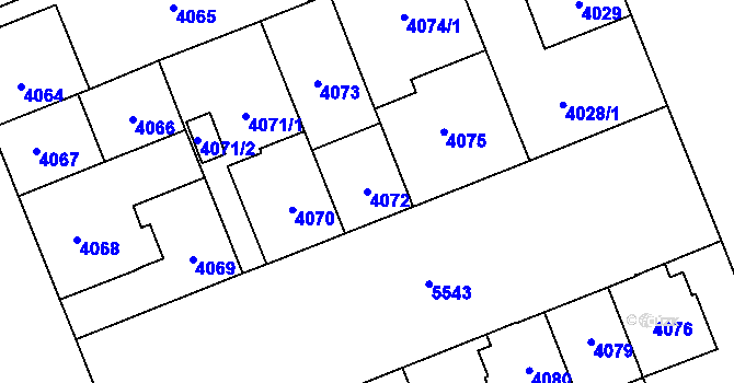 Parcela st. 4072 v KÚ Plzeň, Katastrální mapa