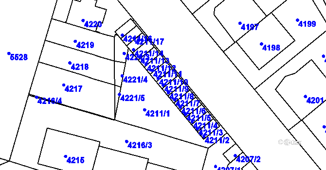 Parcela st. 4211/9 v KÚ Plzeň, Katastrální mapa