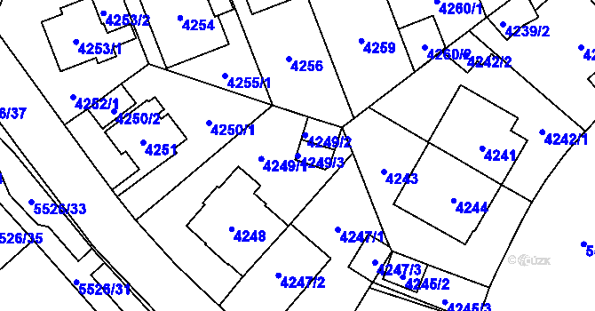 Parcela st. 4249/3 v KÚ Plzeň, Katastrální mapa