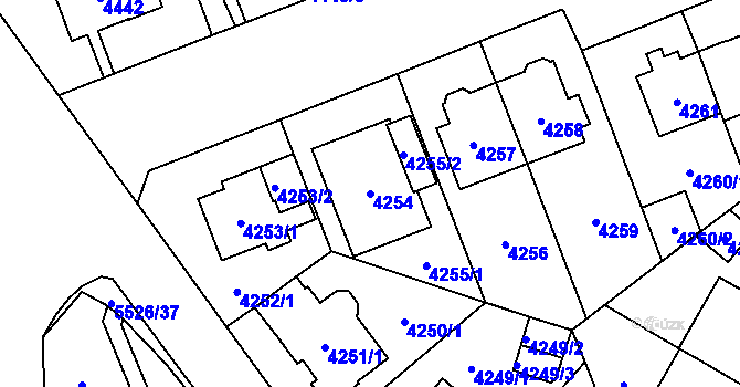 Parcela st. 4254 v KÚ Plzeň, Katastrální mapa