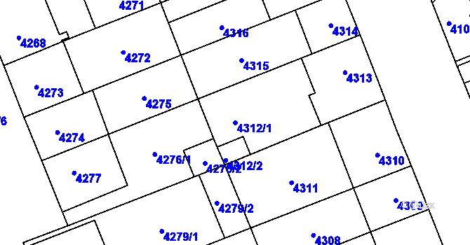 Parcela st. 4312/1 v KÚ Plzeň, Katastrální mapa