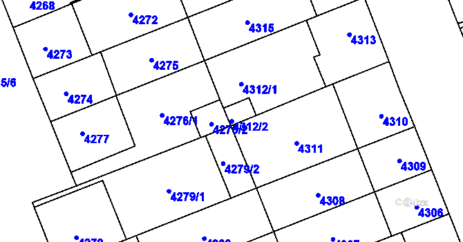 Parcela st. 4312/2 v KÚ Plzeň, Katastrální mapa