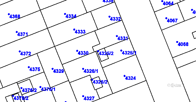 Parcela st. 4325/2 v KÚ Plzeň, Katastrální mapa