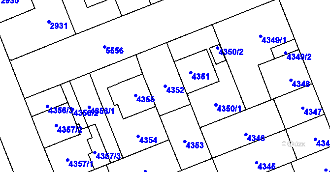 Parcela st. 4352 v KÚ Plzeň, Katastrální mapa