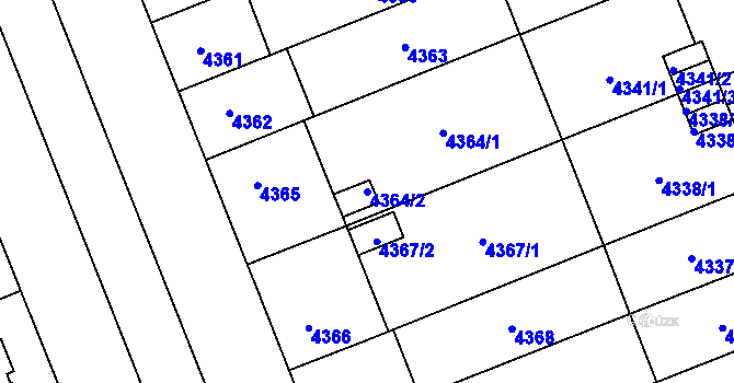 Parcela st. 4364/2 v KÚ Plzeň, Katastrální mapa