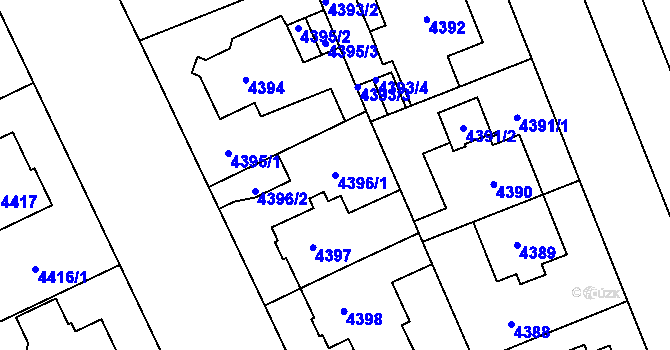 Parcela st. 4396/1 v KÚ Plzeň, Katastrální mapa