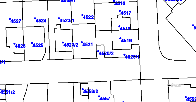 Parcela st. 4520/2 v KÚ Plzeň, Katastrální mapa