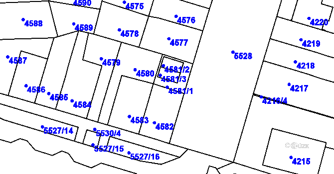 Parcela st. 4581/1 v KÚ Plzeň, Katastrální mapa