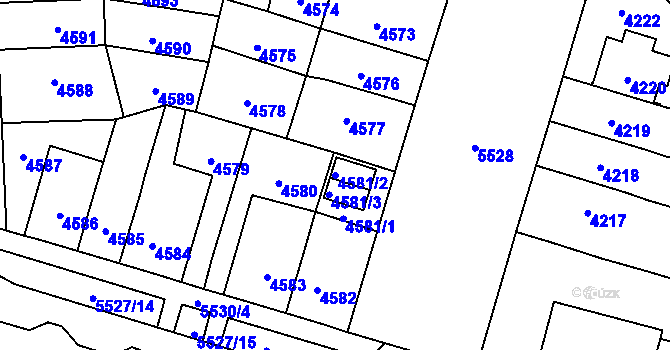 Parcela st. 4581/2 v KÚ Plzeň, Katastrální mapa