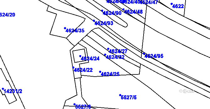Parcela st. 4624/32 v KÚ Plzeň, Katastrální mapa