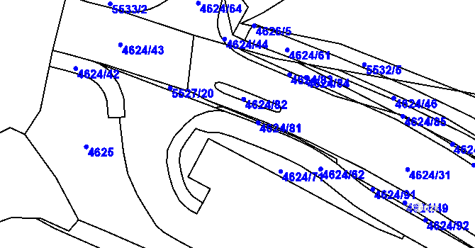 Parcela st. 4624/63 v KÚ Plzeň, Katastrální mapa