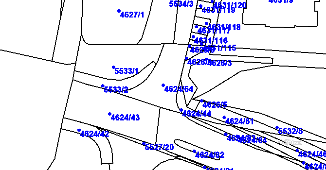 Parcela st. 4624/64 v KÚ Plzeň, Katastrální mapa