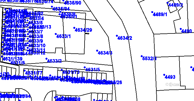Parcela st. 4634/3 v KÚ Plzeň, Katastrální mapa