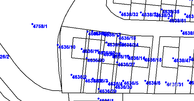 Parcela st. 4636/12 v KÚ Plzeň, Katastrální mapa