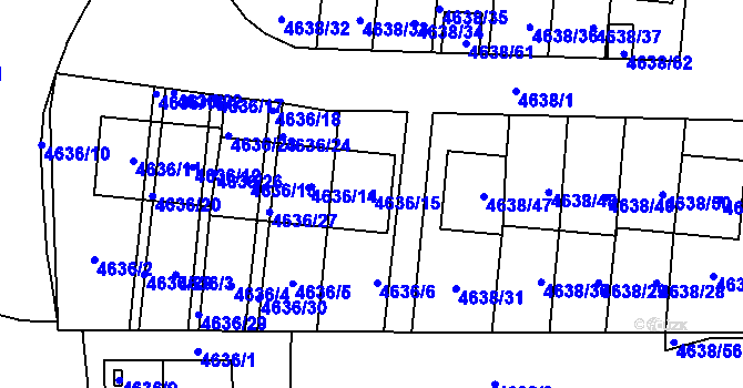 Parcela st. 4636/15 v KÚ Plzeň, Katastrální mapa