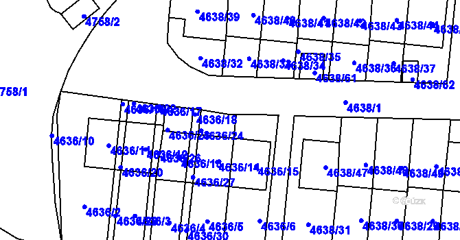 Parcela st. 4636/19 v KÚ Plzeň, Katastrální mapa