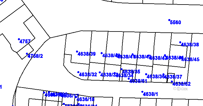 Parcela st. 4638/40 v KÚ Plzeň, Katastrální mapa