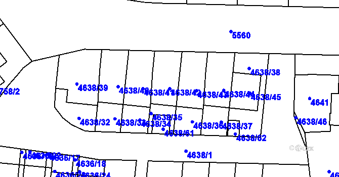 Parcela st. 4638/42 v KÚ Plzeň, Katastrální mapa
