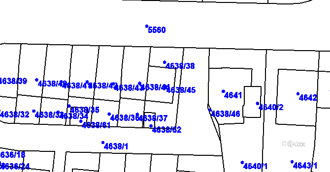 Parcela st. 4638/45 v KÚ Plzeň, Katastrální mapa